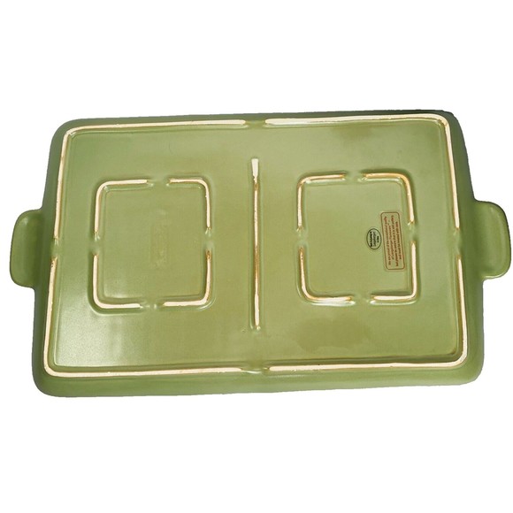 Longaberger Flameware SAGE Grill Pan Pottery Server Cookware 18" x 10" Green - Picture 6 of 14